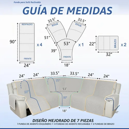 Vista 2 de Arfntevss Fundas de sofá reclinable seccional para sofá reclinable de esquina seccional para perro, lavables, en forma de L, juego de 7 piezas