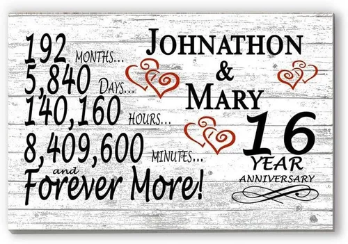 Vista 9 de Letrero personalizado de aniversario de 1 año, regalo de primer aniversario de boda, regalo para días de pareja, minutos, años, madera maciza, 16.5