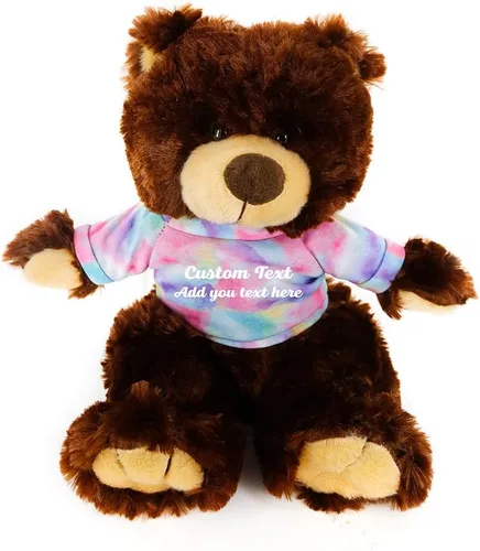 Vista 13 de Plushland Oso de peluche Noah de chocolate de 12 pulgadas, regalo personalizado, texto personalizado en la camisa, gran regalo para el día