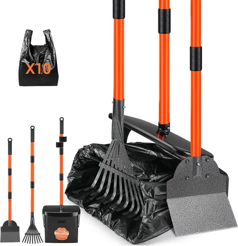 Vista 9 de SlowTon - Cuchara para excrementos de perro, mango largo de 37.4 pulgadas para perros grandes Adjustable, Portable, Non Breakable, with 20 Waste