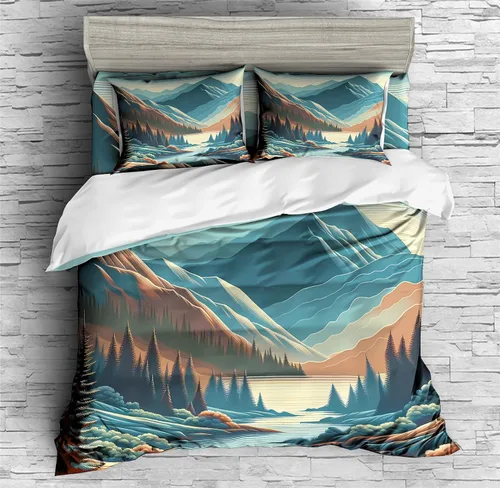 Vista 11 de REALIN Hawthorn Bedding - Juego de funda de edredón 3D, juego de cama de bosque japonés y río de montaña de 2/3/4 piezas, fundas de edredón