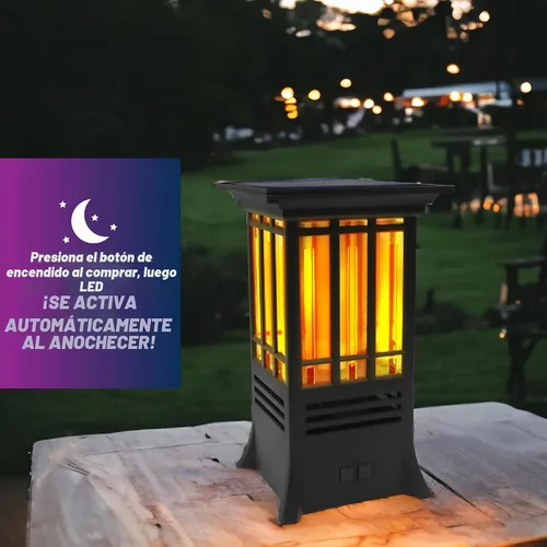 Vista 5 de PIC Repelente solar de mosquitos de mesa con efecto de llama, fórmula de aceite esencial, se activa automáticamente al anochecer, cobertura de 15