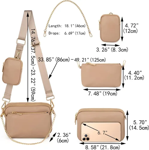 Vista 6 de UTO Pequeñas bolsas cruzadas para mujer, 3 en 1, diseño de moda, mini cangurera con correa
