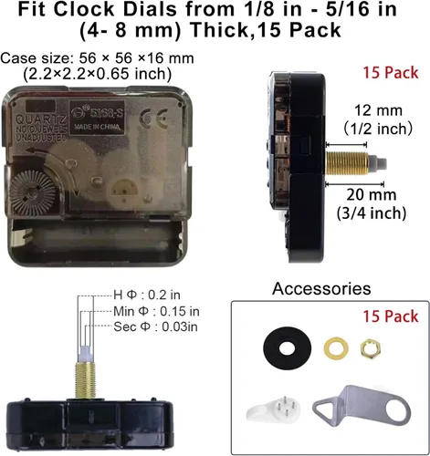 Vista 2 de EMOON Kit de repuesto de mecanismo de reloj de 15 piezas con 16 manecillas, kit de motor de reloj de barrido silencioso, funciona