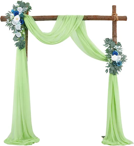 Vista 24 de Decoración de tela de gasa, 1 panel de 2 x 10 pies, cenefas sin arrugas, tela drapeada suave para arco de boda con 2 cintas, para decoración
