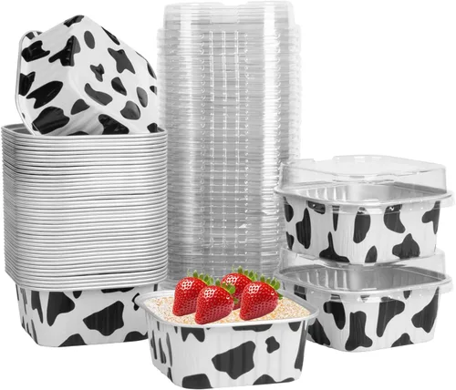 Vista 16 de 50 Pcs Mini Square Baking Cups with Lids,5oz Aluminum Foil Mini Cake Pans with Lids,Disposable Ramekins Cake Pans,150ml Dessert Cups Cupcake Pans