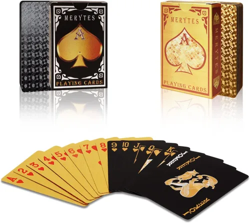 Vista 6 de Merytes 2 barajas de cartas de póquer impermeables y cartas de juego con tarjetas de truco clásicas de PVC de plástico flexible
