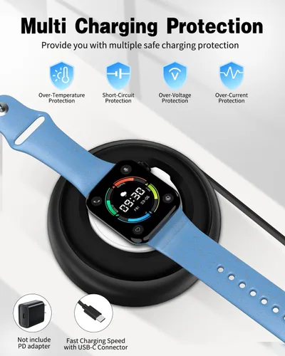 Vista 3 de Jasput Cargador de Apple Watch, cable USB C retráctil, cargador magnético inteligente de carga rápida, para iWatch Ultra Series