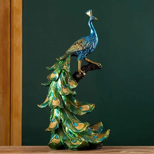 Vista 2 de qiuqiu Figura creativa de arte, escultura de pavo real, decoración del hogar, escultura de estatua de resina, decoración de decoración