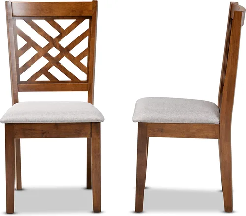Vista 5 de Baxton Studio Caron - Juego de sillas de comedor (2 piezas, tela gris tapizada con madera con acabado marrón nogal)
