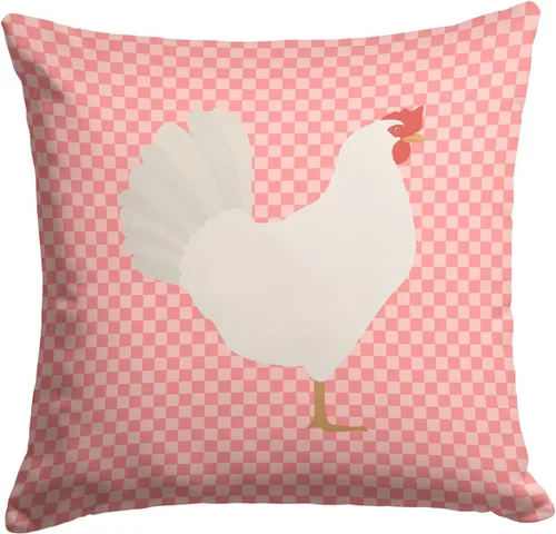 Vista 213 de Caroline's Treasures BB8163PW1414 Beltsville - Almohada decorativa de tela a cuadros pequeños, color blanco, pavo y gallina azul, lavable a máquina