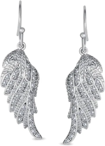 Vista 2 de Heavenly Spiritual Symbol - Aretes colgantes de plata de ley 925 con circonita cúbica y alas de ángel guardián con palanca, para mujeres