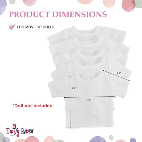 Vista 4 de Emily Rose Paquete de 5 camisetas blancas de 18 pulgadas para muñecas – 80/20 algodón/poliéster Ropa básica para muñecas – Se adapta a muñecas