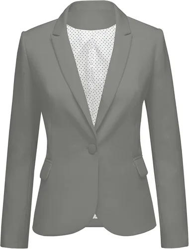 Vista 12 de Luvamia - Chaqueta Blazer para Mujer, de Manga Larga, Cuello con Solapas, Botón de Cuello, con Bolsillos Un nuevo botón negro