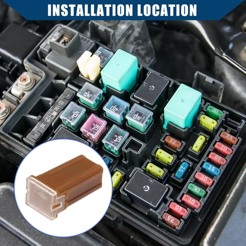 Vista 2 de Fusibles de micro cartucho de 70 A/FMM interior del motor Fusibles tipo caja M para coche camión, metal plástico duradero, 10 unidades, marrón