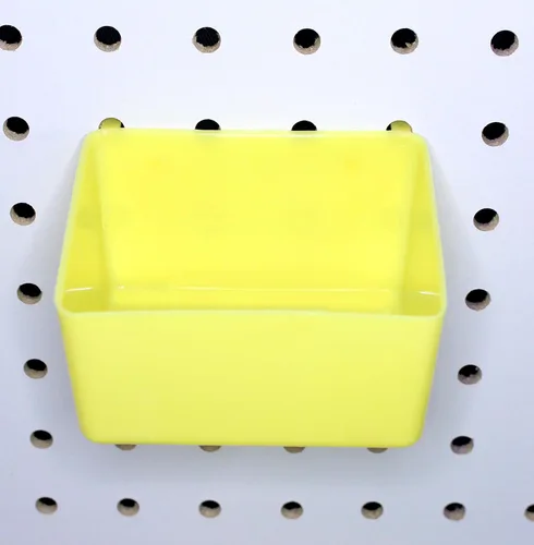 Vista 6 de Peg Board Papeleras de plástico amarillo, 10 paquetes de ganchos para colgar en el panel perforado de herramientas. Banco de trabajo de artesanías.