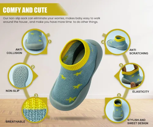 Vista 3 de Zapatos de bebé para niños y niñas, zapatos de primera caminata, antideslizantes, suela suave, zapatos de calcetín para bebés