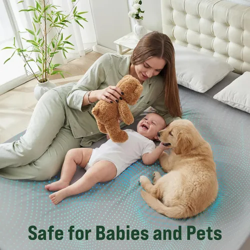 Vista 5 de Grounding Sheets Queen, 10% fibra de plata pura + 90% algodón orgánico, sábanas de cama con bolsillo profundo. Sábanas bajeras con tierra Gris