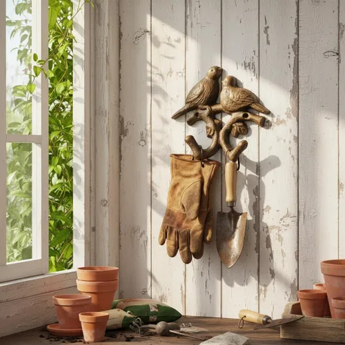Vista 8 de Comfy Hour Ganchos para abrigos de pájaro de 5.4 pulgadas, montaje de pared doble de hierro fundido Soporte para llaves de pájaro, marrón antiguo