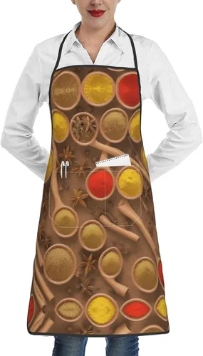 Vista 7 de Seasonings Printed Pattern Full Print Stain Resistant Apron With Pocket-Water Repellent Polyester Kitchen Apron For Cooking,Bbq,Waitress