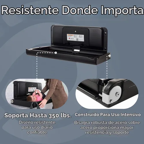 Vista 3 de Foundations Estación de cambio de pañales para bebé ultra horizontal, superficie de cambio de gran tamaño, plástico con bisagra de acero inoxidable