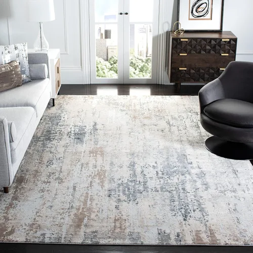 Vista 9 de SAFAVIEH Invista Collection - Alfombra decorativa de 4 x 6 pies, color crema y gris, diseño abstracto moderno, no desprende pelusa y de fácil