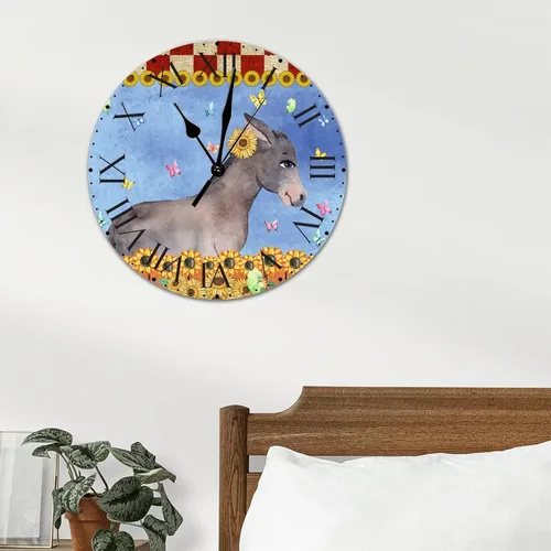 Vista 4 de ArogGeld Reloj de pared de PVC con diseño de girasol y mariposa, diseño de búfalo rojo, a cuadros, grande, de 10 pulgadas, silencioso, sin tictac