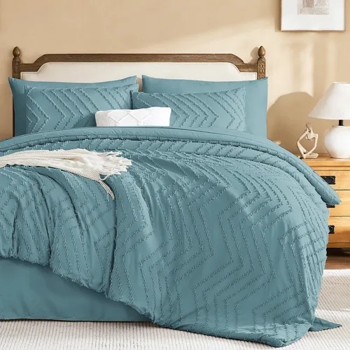 Vista 13 de Litanika Juego de edredón individual XL - 5 piezas Boho copetudo cama en una bolsa Azul Egeo