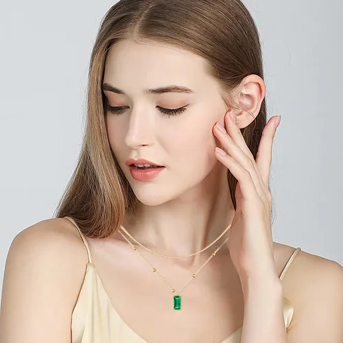 Vista 5 de BPHNE 14K Gold Plated Layering Necklaces Emerald Pendant Necklaces Dark Green Necklace for Women Layered Choker Necklace for Teen Girls Christmas