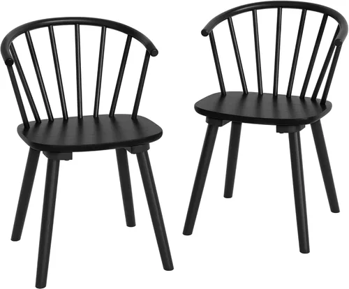 Vista 7 de LUE BONA Juego de 2 sillas de comedor negras, sillas de comedor de madera estilo granja con respaldo semicircular, silla de comedor con husos