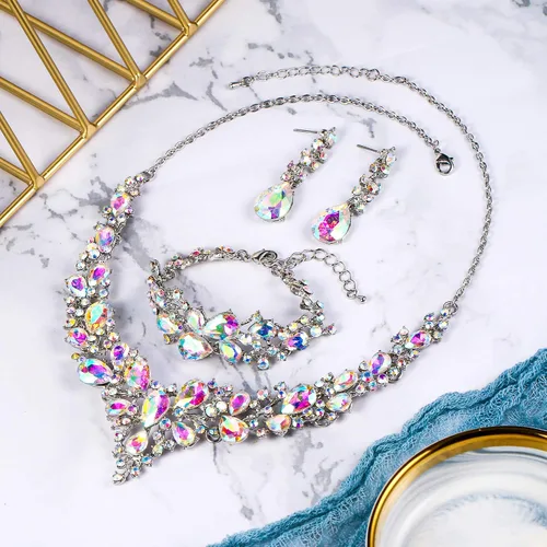 Vista 3 de BriLove - Juego de joyas de boda para mujer con cristales austriacos