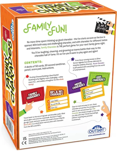 Vista 4 de Outset Media Juego de charadas familiares; 4 juegos en 1 caja. Incluye película, 80's 90's, Kids, Trivia familiar para 2 o más jugadores, a partir