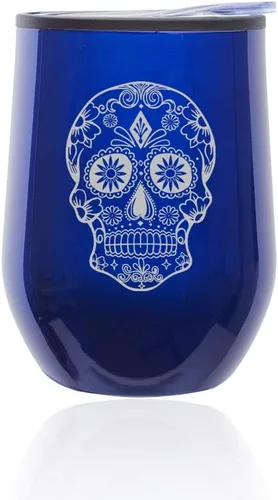 Vista 7 de Vaso de vino sin tallo, taza de viaje de café con tapa, calavera de caramelo de azúcar (oro rosa)