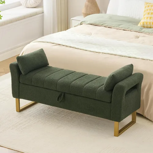 Vista 14 de Banco de almacenamiento de 66 pulgadas para dormitorio, banco tapizado en Verde oliva