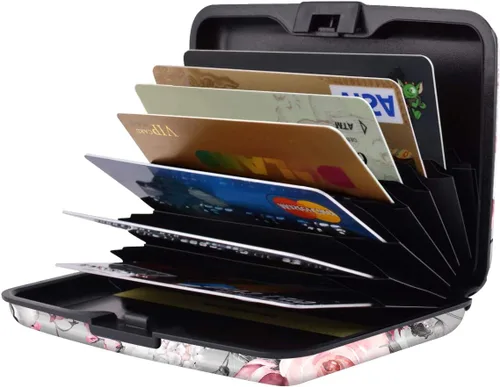 Vista 4 de Coco Rossi Mini tarjetero para mujeres u hombres, bloqueo RFID, funda rígida para tarjetas de identificación, cartera de viaje