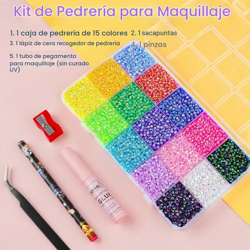 Vista 2 de Canvalite 18000 piezas de diamantes de imitación para la cara, gemas multicolores para ojos, cabello y uñas con pegamento de maquillaje de secado