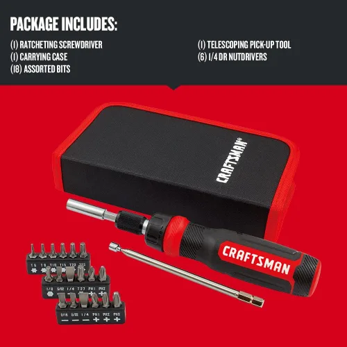 Vista 3 de CRAFTSMAN Destornillador de trinquete, juego multibits, 26 piezas (CMHT68001)
