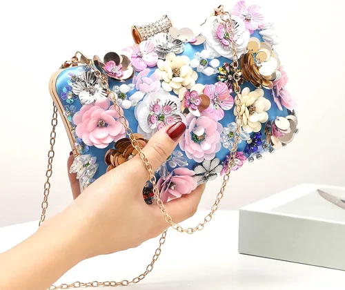 Vista 4 de LETODE Bolso de mano de flores para mujer, bolso de fiesta formal, bolso de hombro con correa de cadena