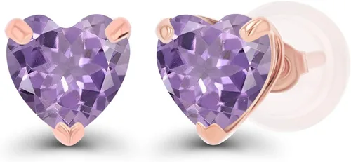 Vista 8 de Aretes de plata de ley 925 maciza chapados en oro de 0.197 in con piedra natal genuina para mujer, aretes de tuerca con piedras preciosas Amatista