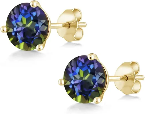 Vista 60 de Gem Stone King Aretes de oro de 14 quilates, 0.236 in, piedra natal redonda, Martini, 3 puntas, aretes de oro para mujer
