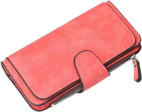Vista 8 de Carteras de cuero para mujer con bloqueo RFID, billetera delgada, plegable, tarjetero con cremallera, bolsillo para monedas, ventana