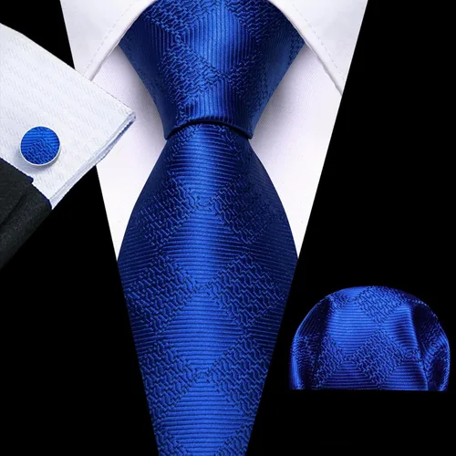 Vista 179 de Barry.Wang Juego de corbatas a cuadros para hombre con pañuelo gemelos de rayas clásicas