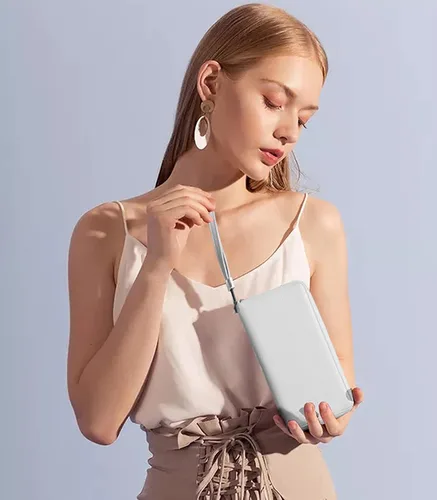 Vista 3 de BROMEN Bolso de mano de cuero para mujer, color blanco con marrón y gris