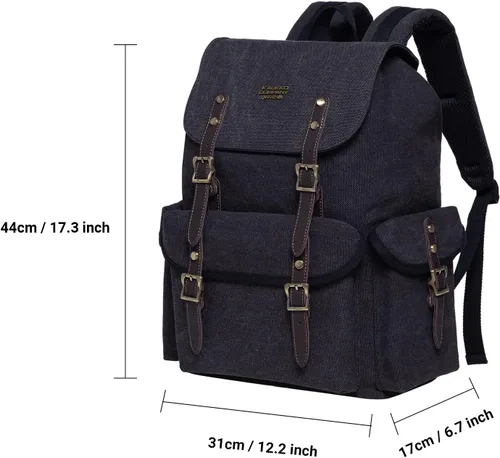 Vista 2 de KAUKKO Vintage Casual polyster and Leather Rucksack Backpack(03-CANVAS BLACK)
