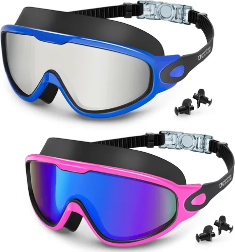 Vista 10 de Swim Goggles 2 Pack for Adult Men Women, Anti-fog UV Protection No Leak 180° Wide View Clear Vision Pool Goggles
