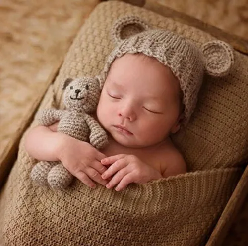 Vista 2 de Moda recién nacido niños niñas bebé sesión de fotos accesorios trajes ganchillo oso sombrero gorro con oso fotografía accesorios traje