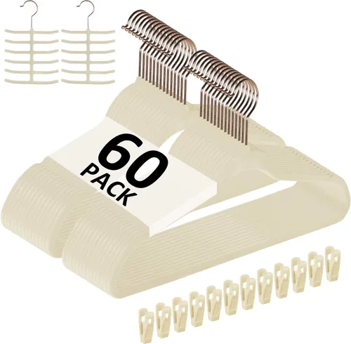Vista 28 de VECELO Perchas de Terciopelo Premium para Ropa de Servicio Pesado (Paquete de 25) - Antideslizantes y que Ahorran Espacio con 6 Clips para Dedos