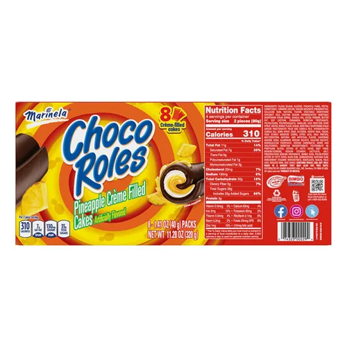 Vista 2 de Marinela Choco Roles - Pasteles rellenos cubiertos con sabor a chocolate y crema de piña, 8 paquetes, 11.28 onzas