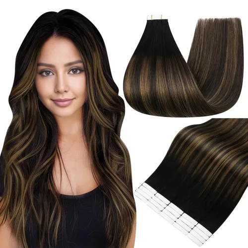 Vista 51 de Full Shine - Extensiones de cabello humano con cinta adhesiva, 10 pulgadas, sin costuras, color 1 negro azabache de 1.06 oz, cinta invisible