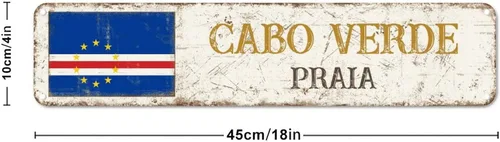 Vista 2 de Cabo Verde - Letrero de metal de aluminio de Praia, banderas de vacaciones, recuerdo de la ciudad, recuerdo de la ciudad, 4 x 18 pulgadas, pintura